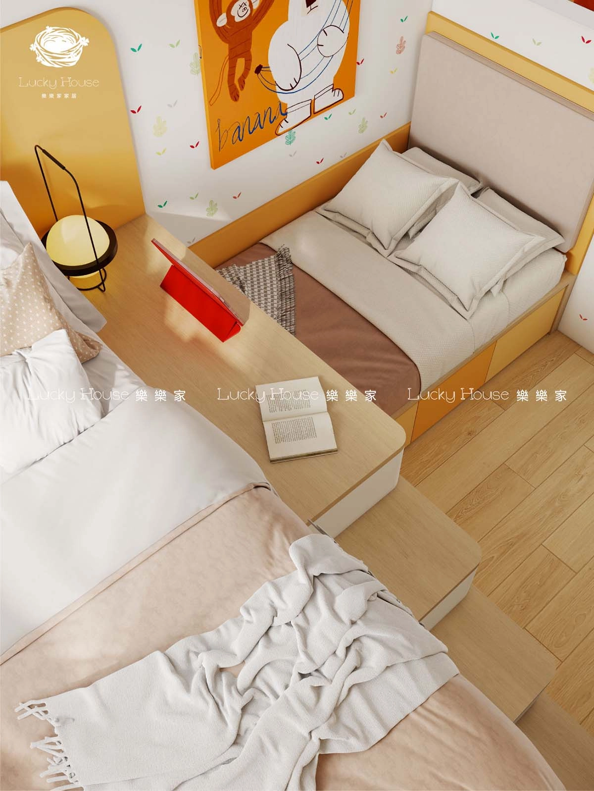 迎東邨兒童房L型上下床現代原木風通用設計案例