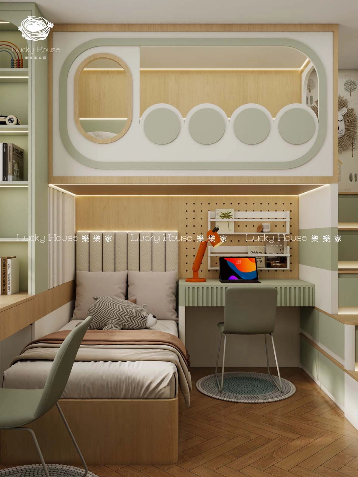 自然原木風設計實圖-清濤苑兒童房L型上下床通用案例