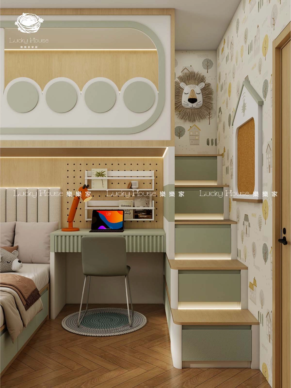 自然原木風設計實圖-清濤苑兒童房L型上下床通用案例
