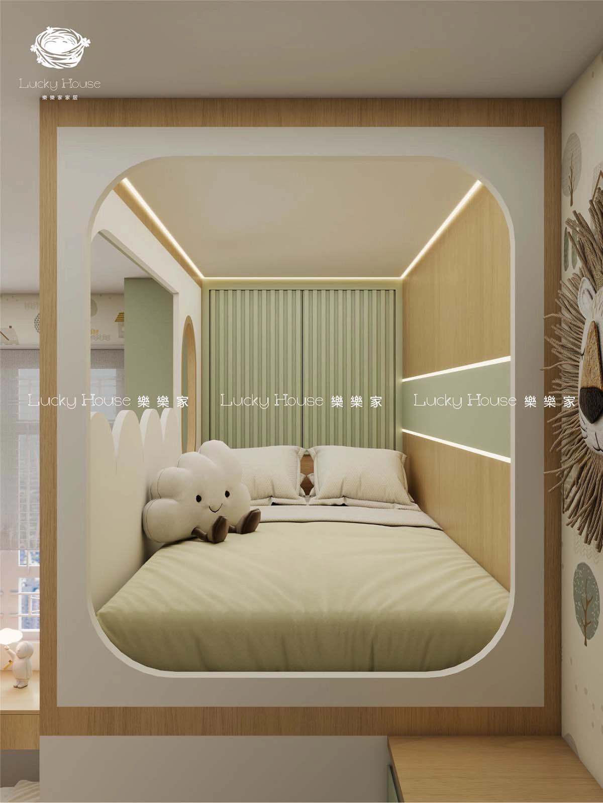 自然原木風設計實圖-清濤苑兒童房L型上下床通用案例