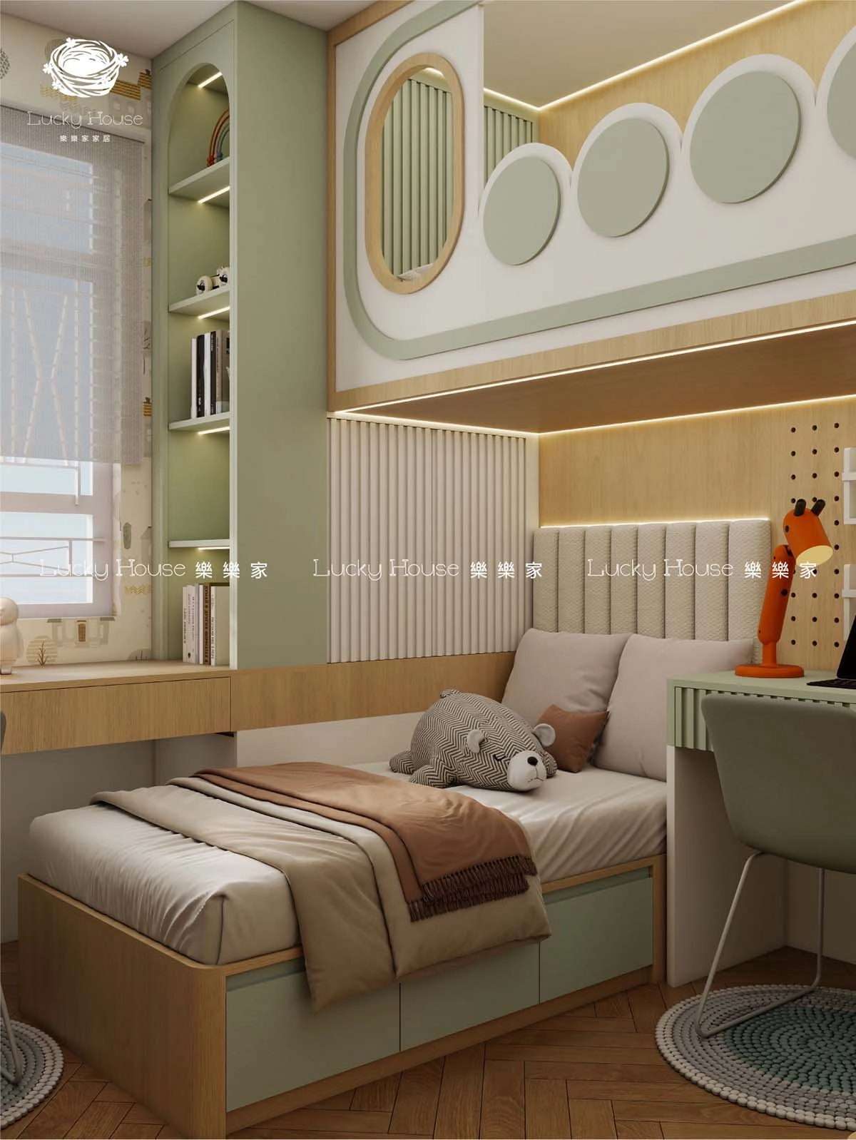 自然原木風設計實圖-清濤苑兒童房L型上下床通用案例