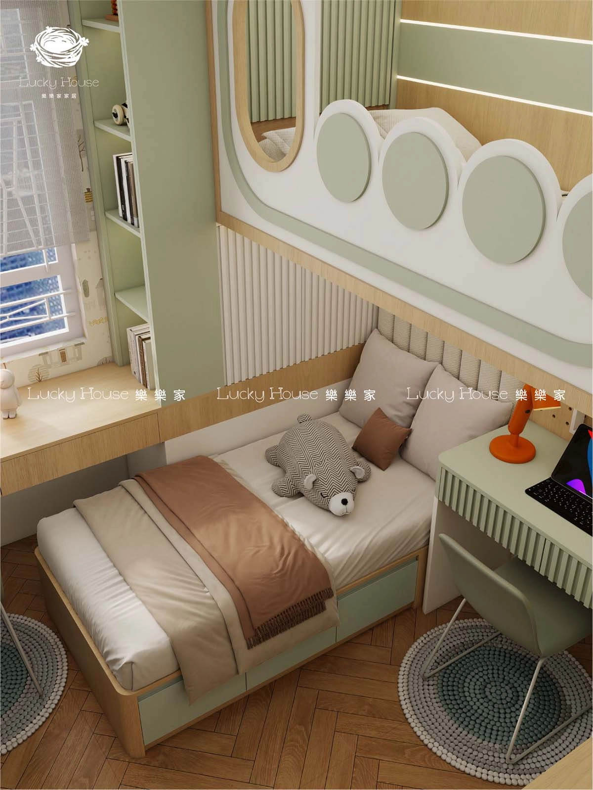 自然原木風設計實圖-清濤苑兒童房L型上下床通用案例