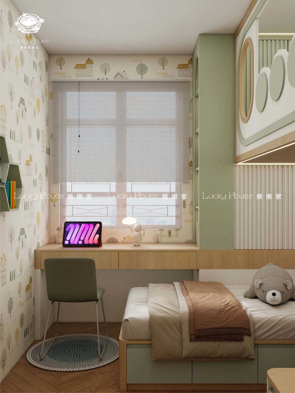 自然原木風設計實圖-清濤苑兒童房L型上下床通用案例