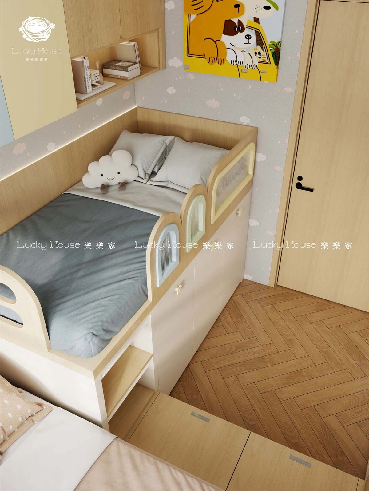 兒童房設計實圖【迎東邨日系風兒童房上下床+伸縮書台】