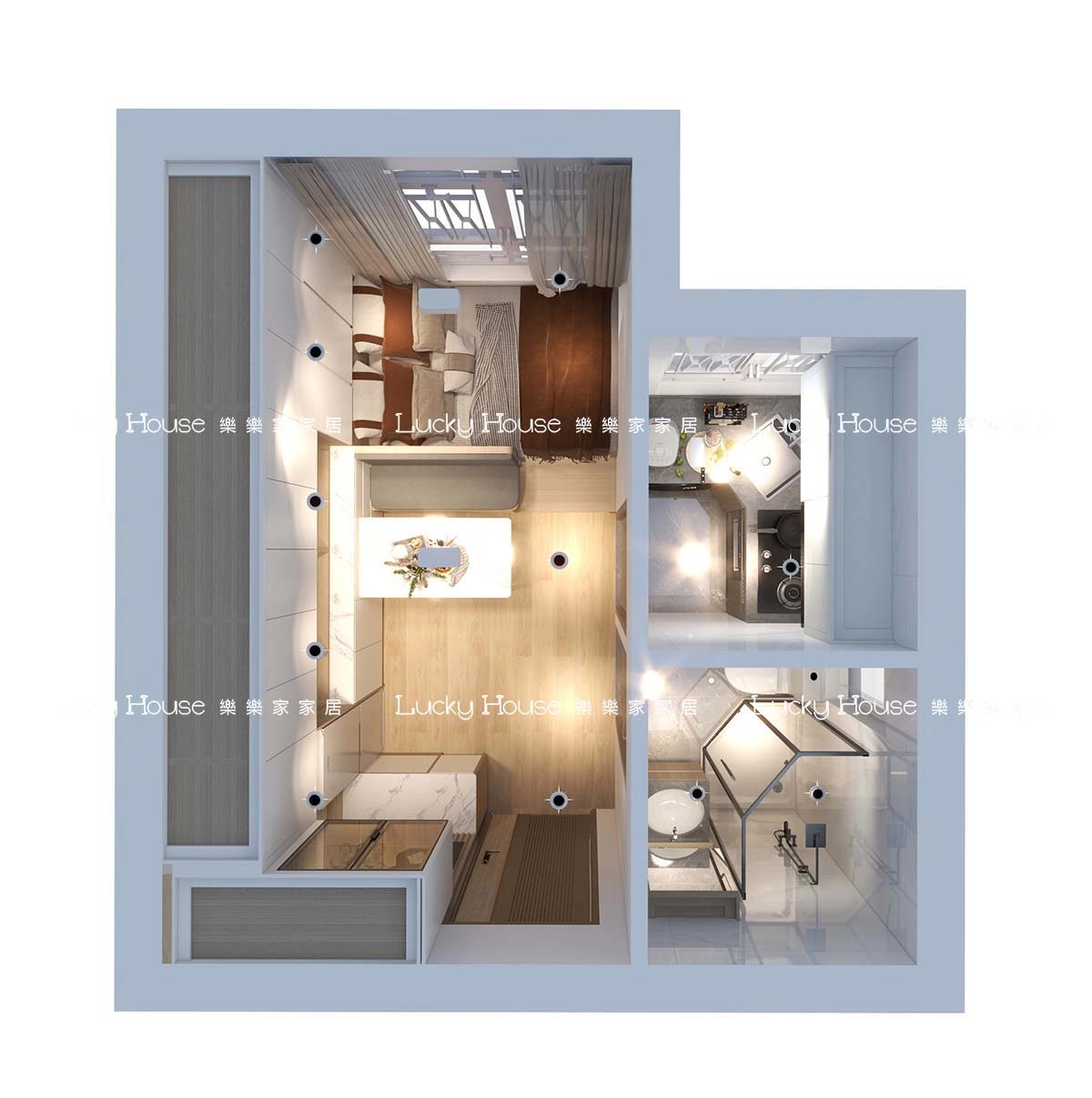 大埔富蝶邨設計實圖【現代簡約風一居室單位伸縮餐台設計通用案例】