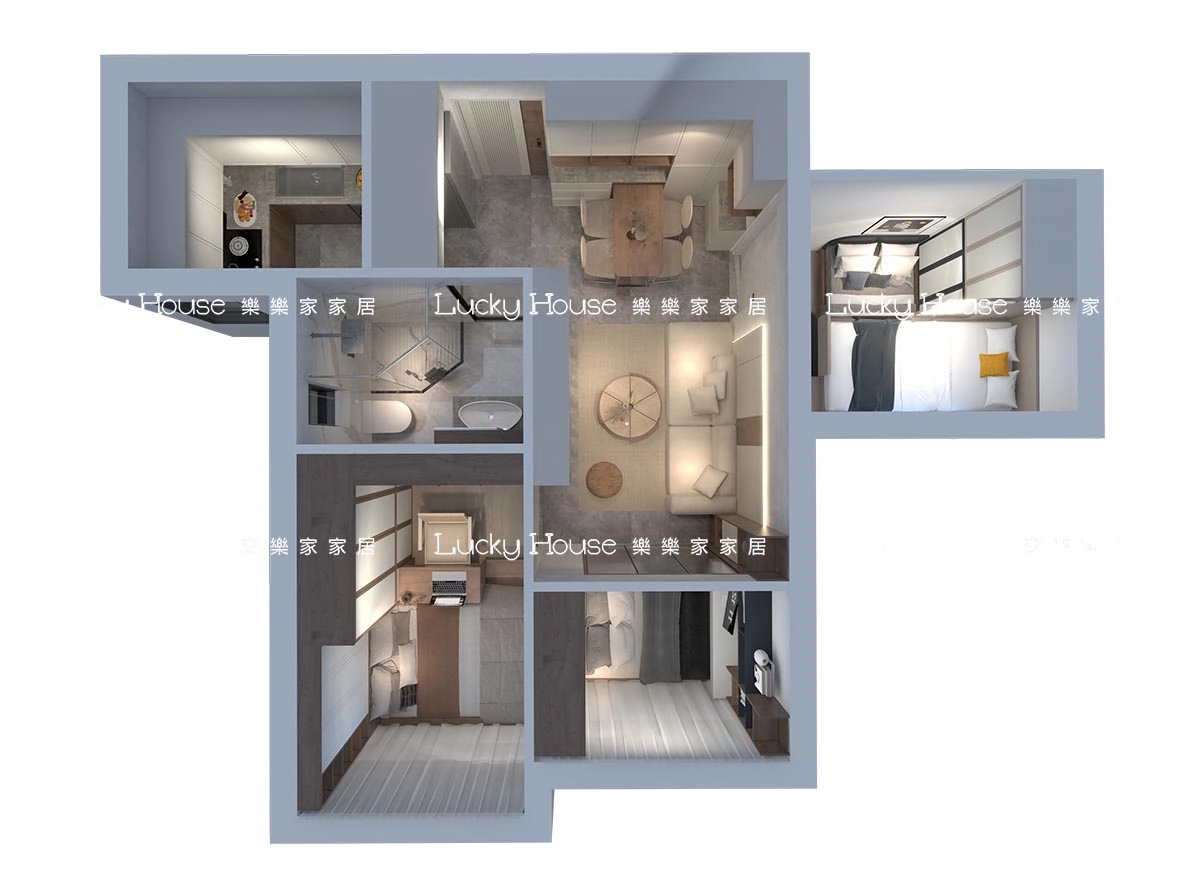 居屋設計實圖【兆翠苑2-3人單位侘寂風設計通用案例】