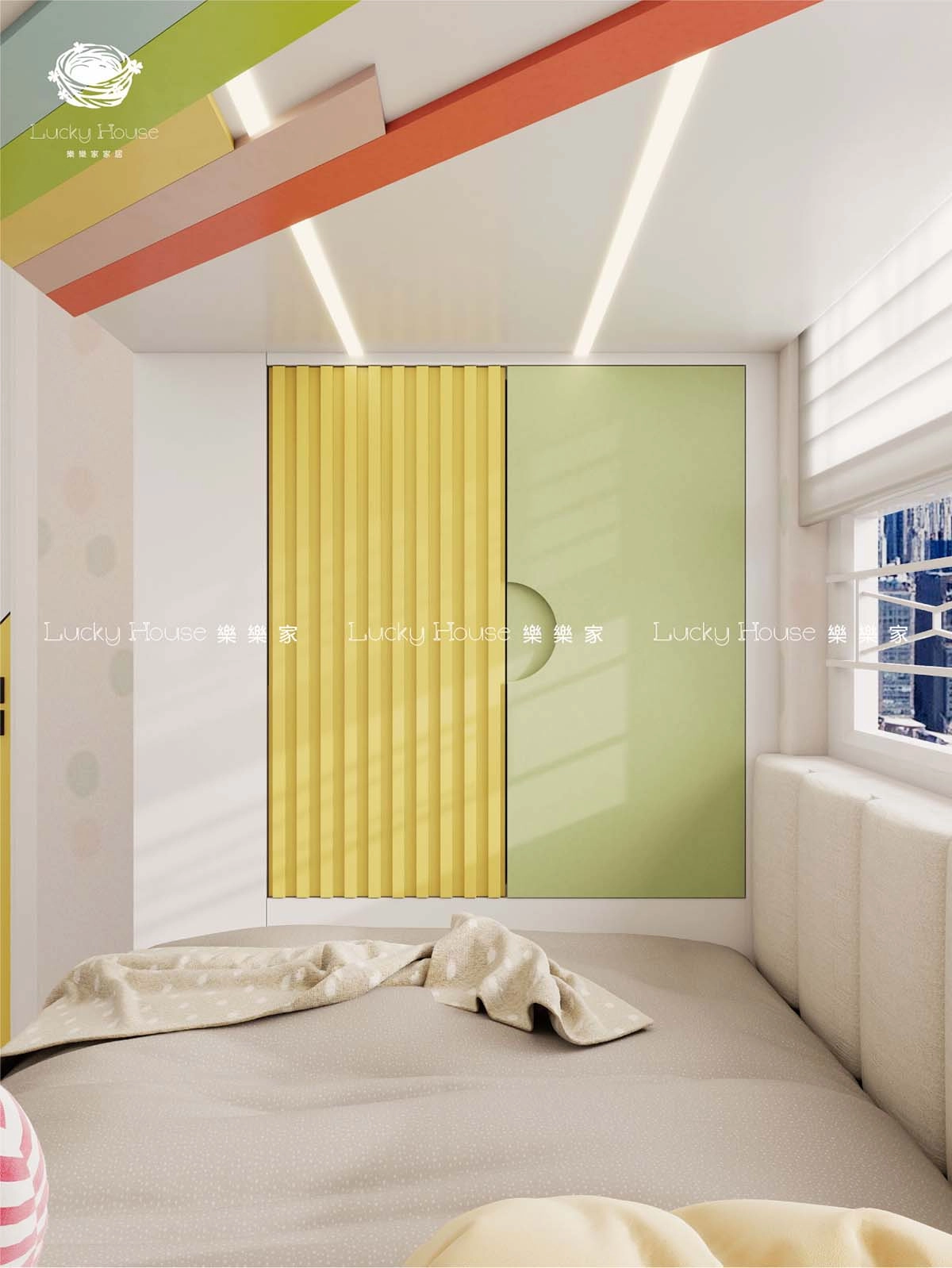 兒童房設計實圖-海盈邨現代風彩虹上下床通用設計案例