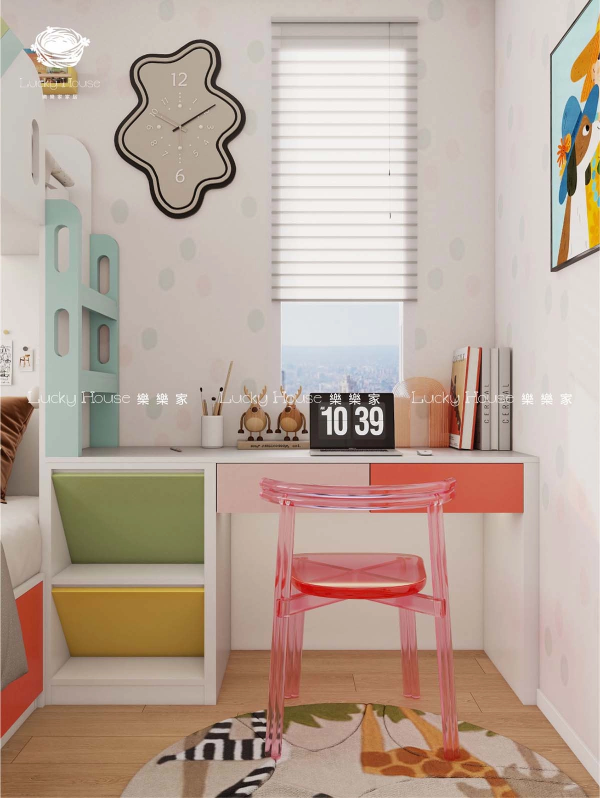 兒童房設計實圖-海盈邨現代風彩虹上下床通用設計案例