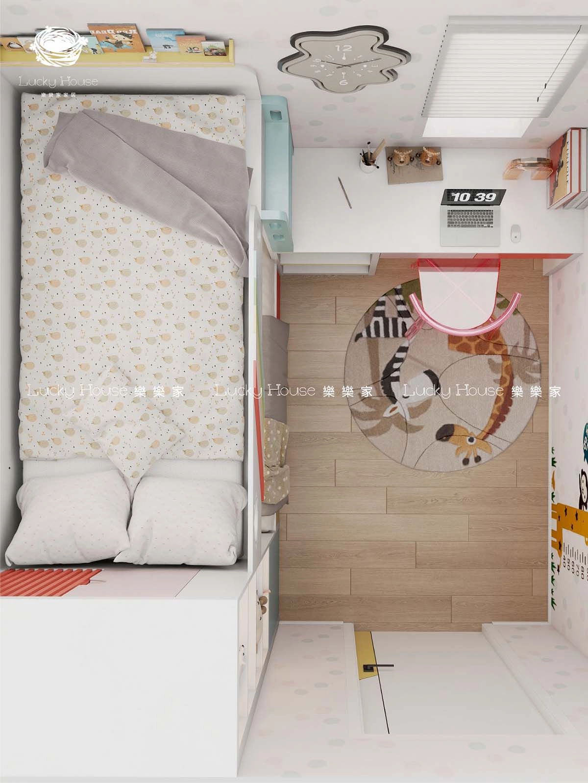 兒童房設計實圖-海盈邨現代風彩虹上下床通用設計案例