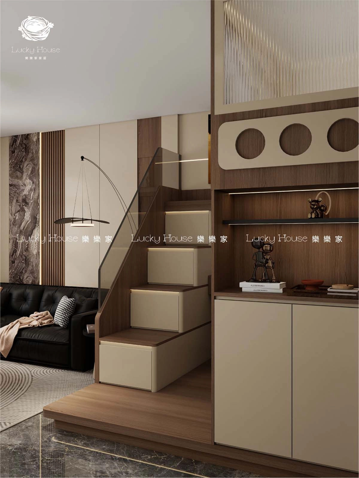 富蝶邨設計實圖【意式現代風廳間房上床下櫃延伸電腦枱設計案例通用】