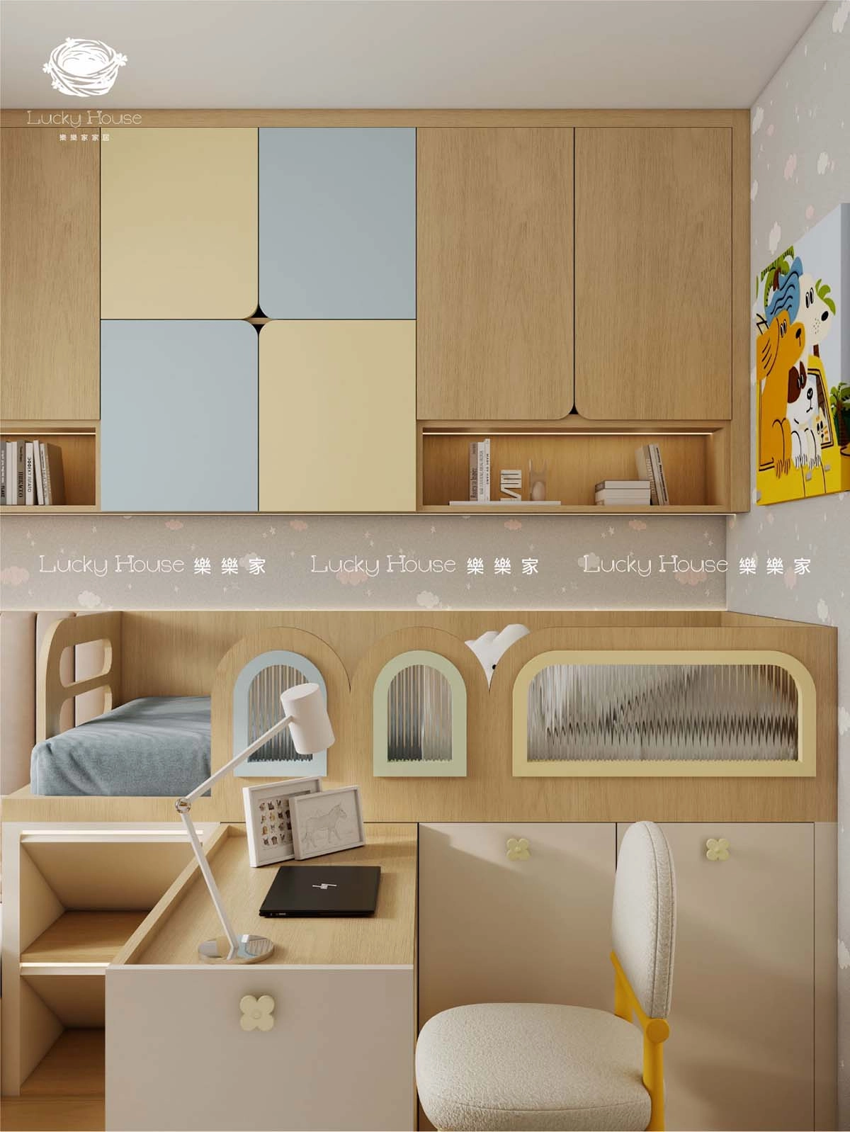 兒童房設計實圖【迎東邨日系風兒童房上下床+伸縮書台】