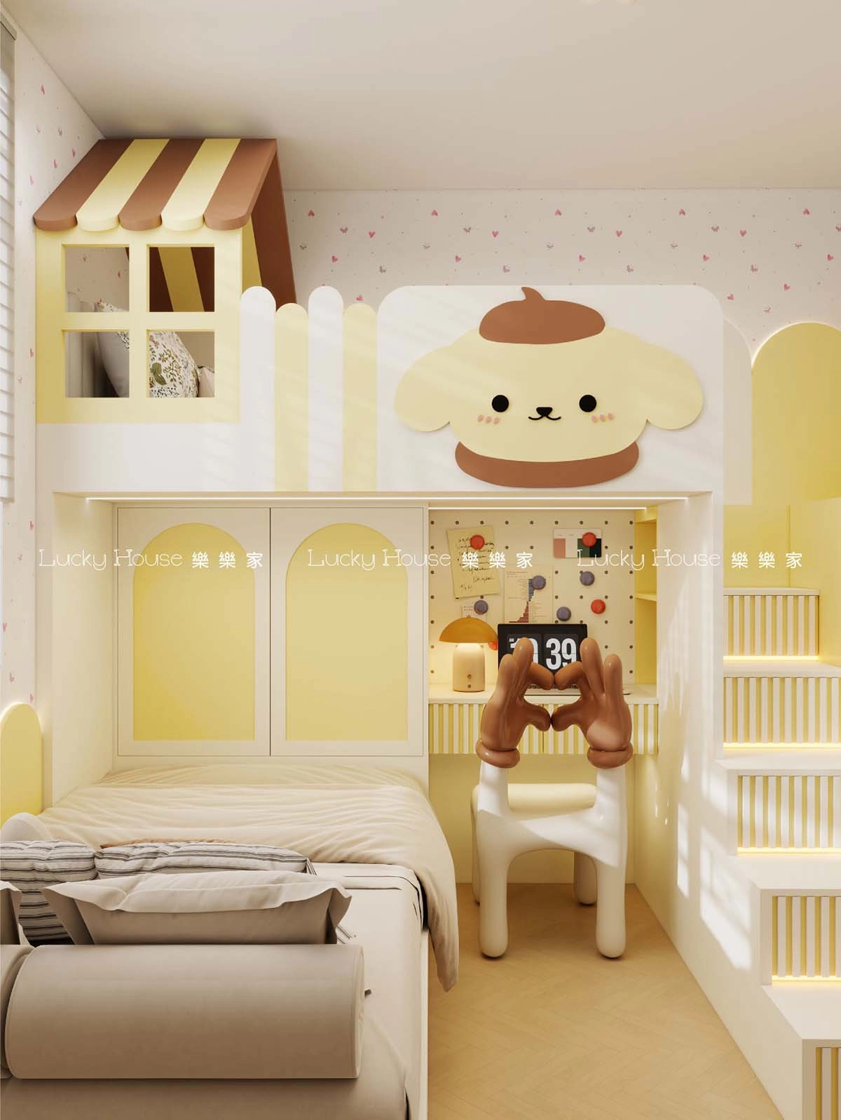 兒童房 現代風布丁狗主題滑梯上下床