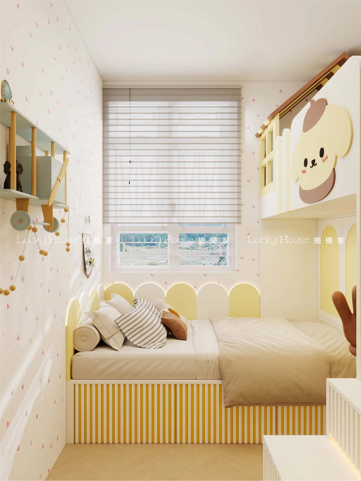 兒童房 現代風布丁狗主題滑梯上下床