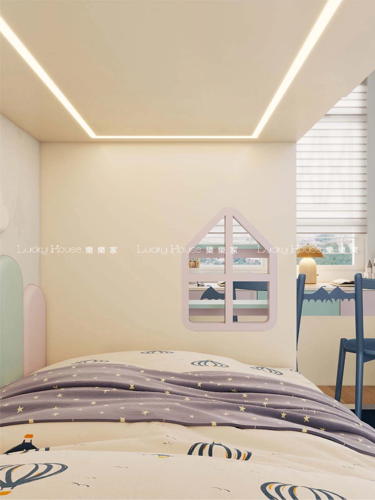 兒童房 紫藍城堡上下床