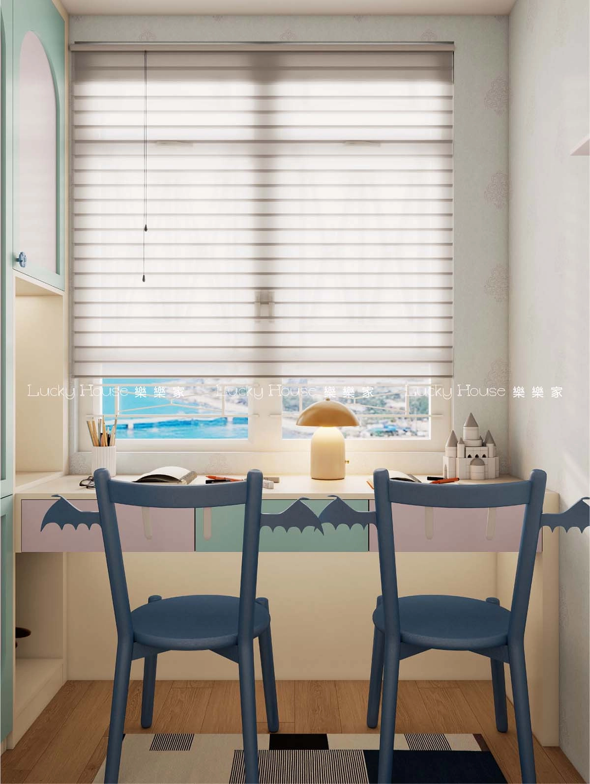 兒童房 紫藍城堡上下床