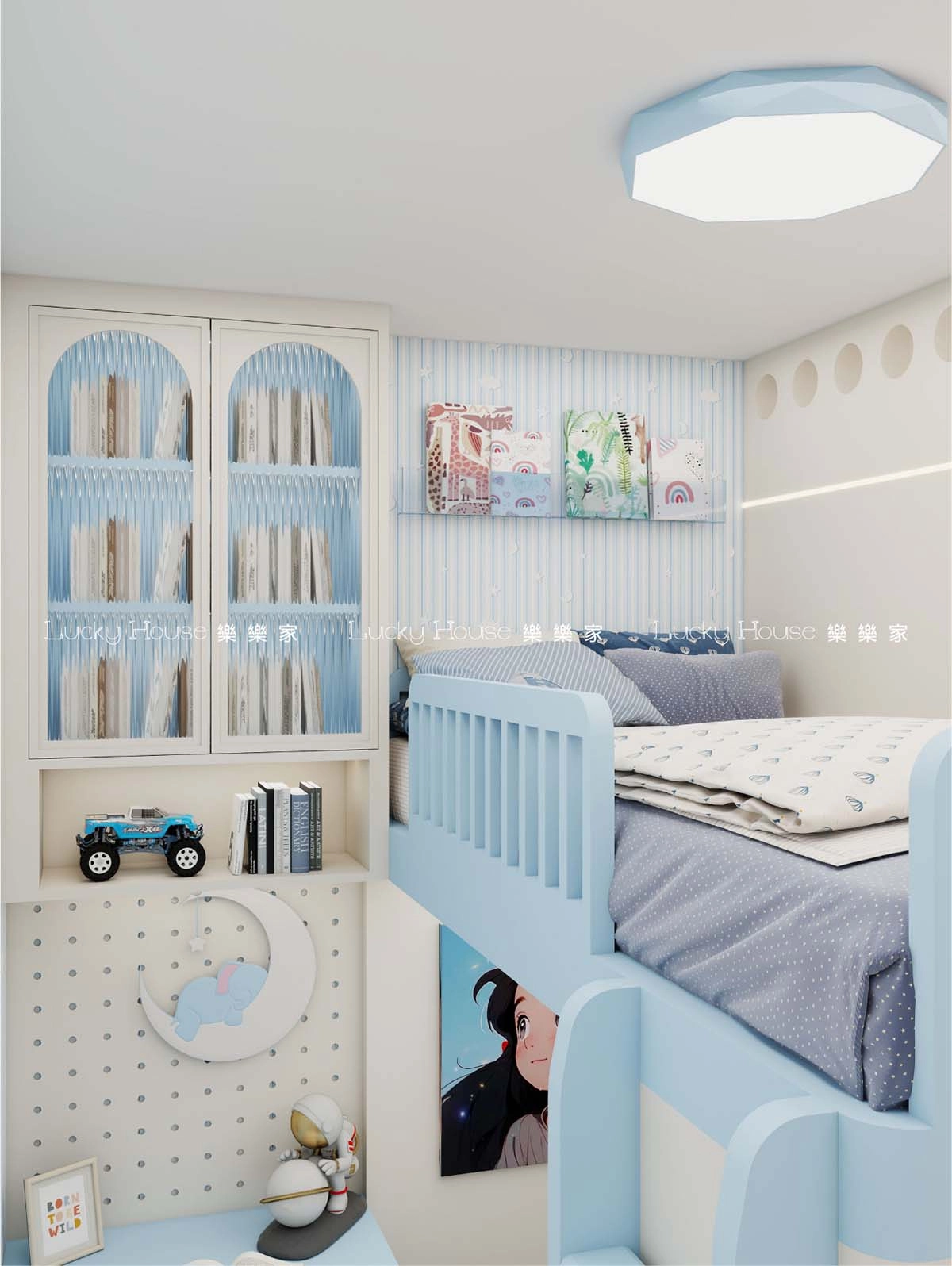 兒童房 紅藍分隔一房變兩房