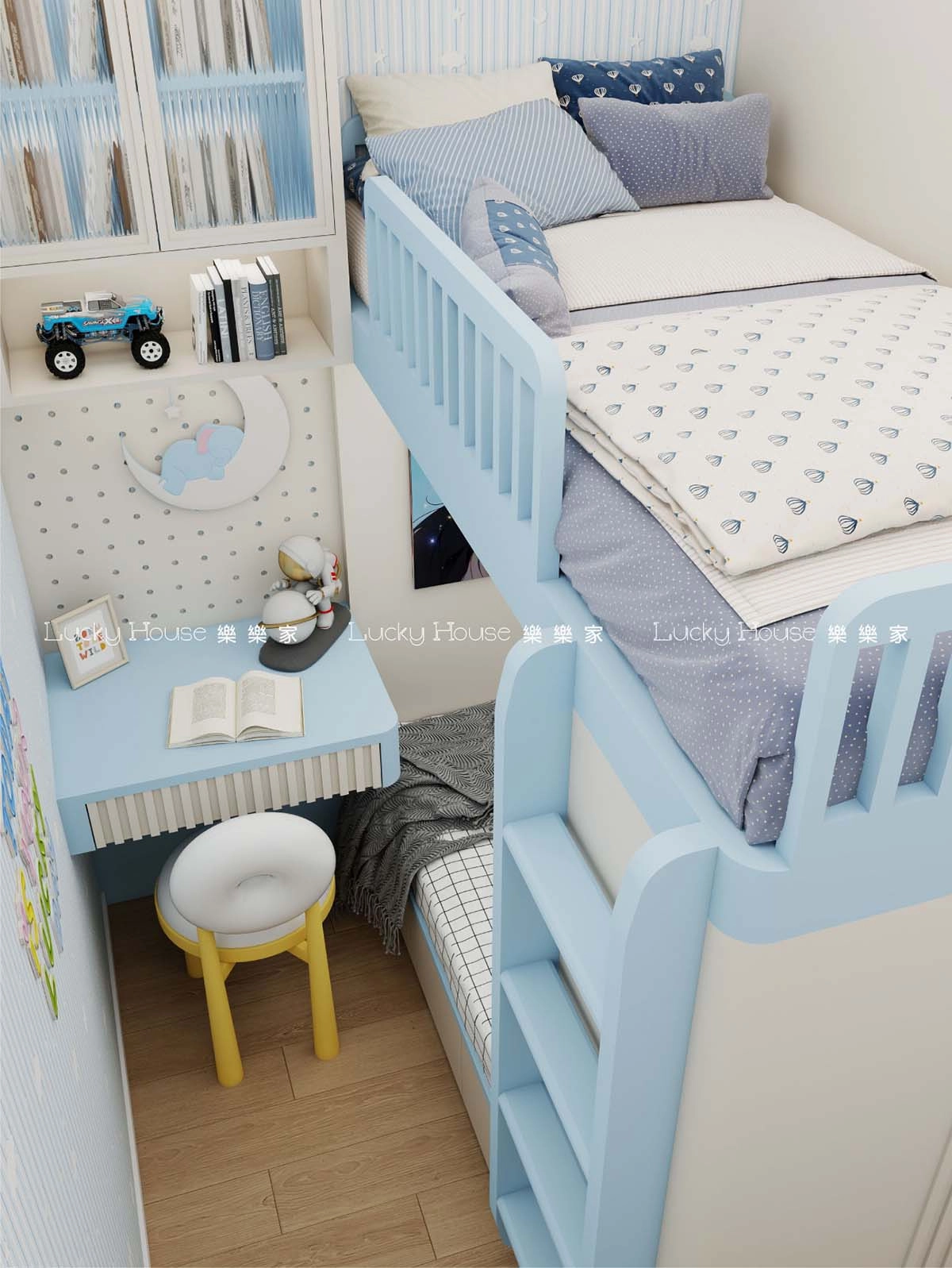 兒童房 紅藍分隔一房變兩房