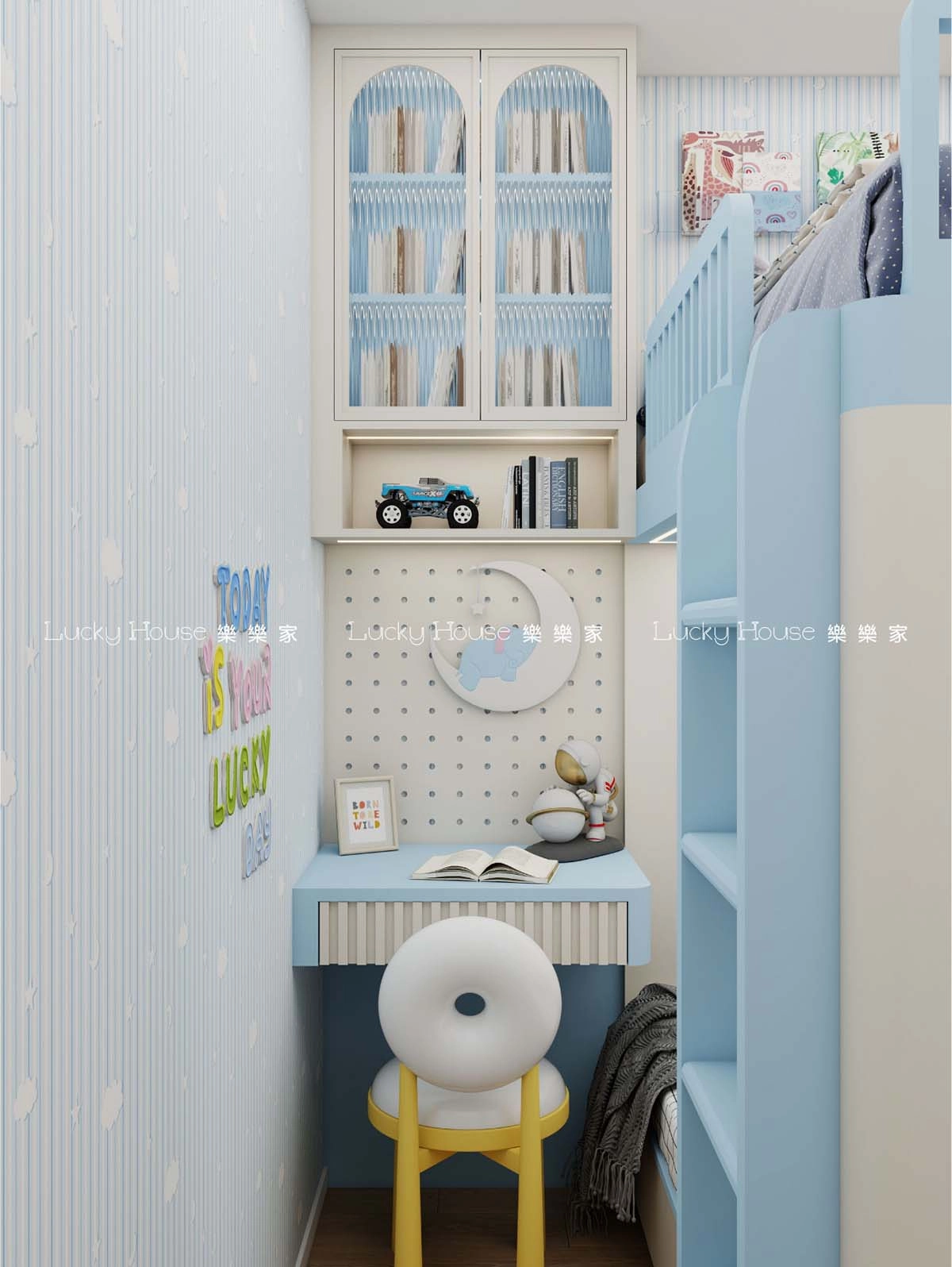 兒童房 紅藍分隔一房變兩房
